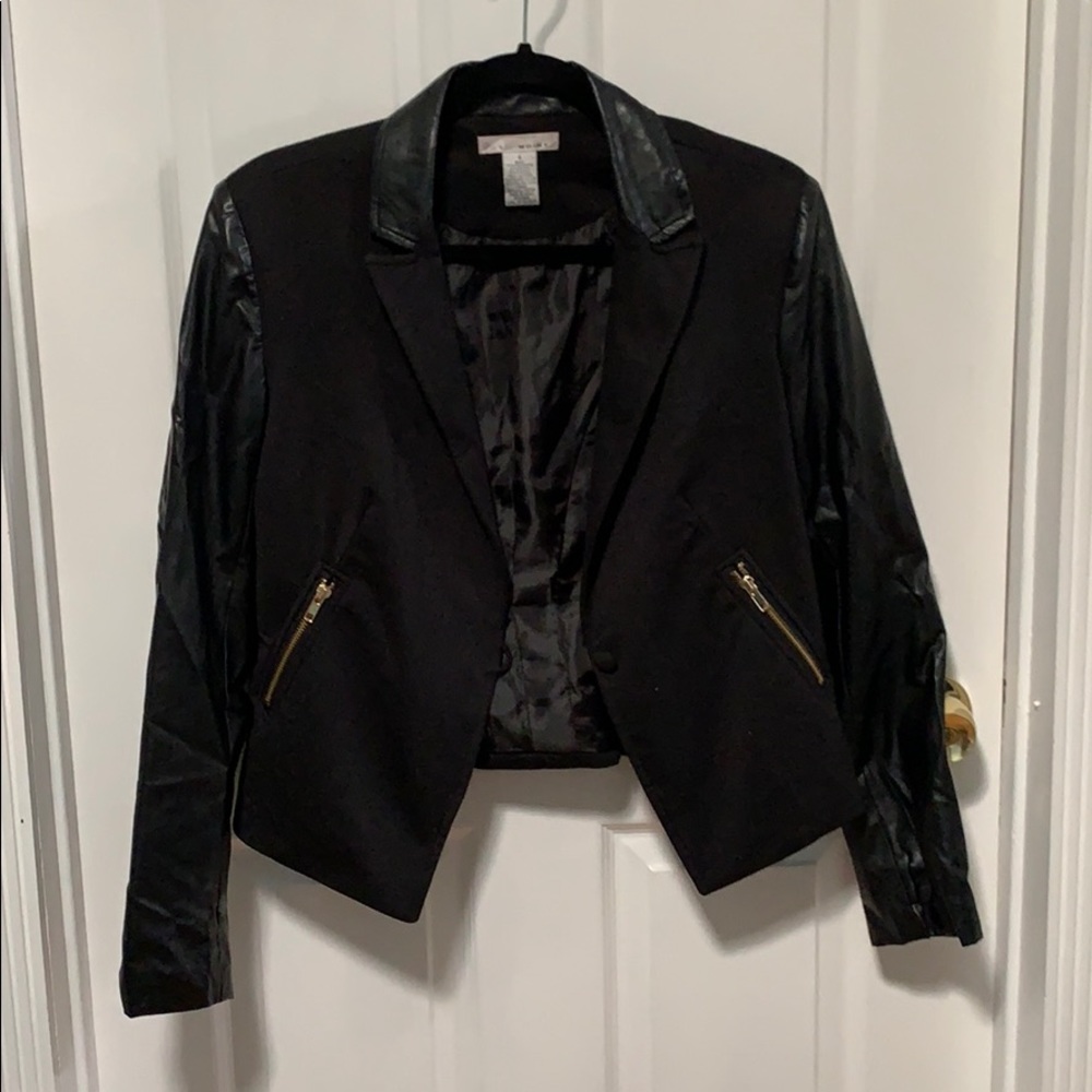 black faux leather jacket